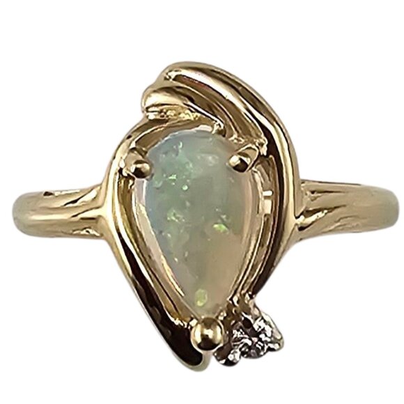10K Yellow Gold Opal and Diamond Ring Size 3.75 #23939